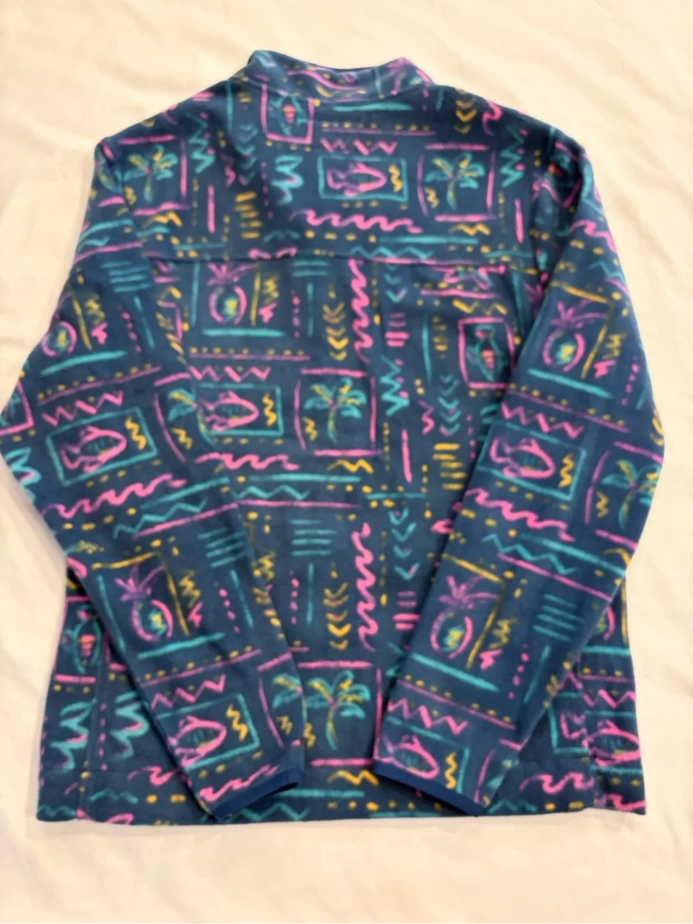 Chubbies Men’s Teal Geo-Print Quarter-Zip Fleece with Yellow Accents Size Large